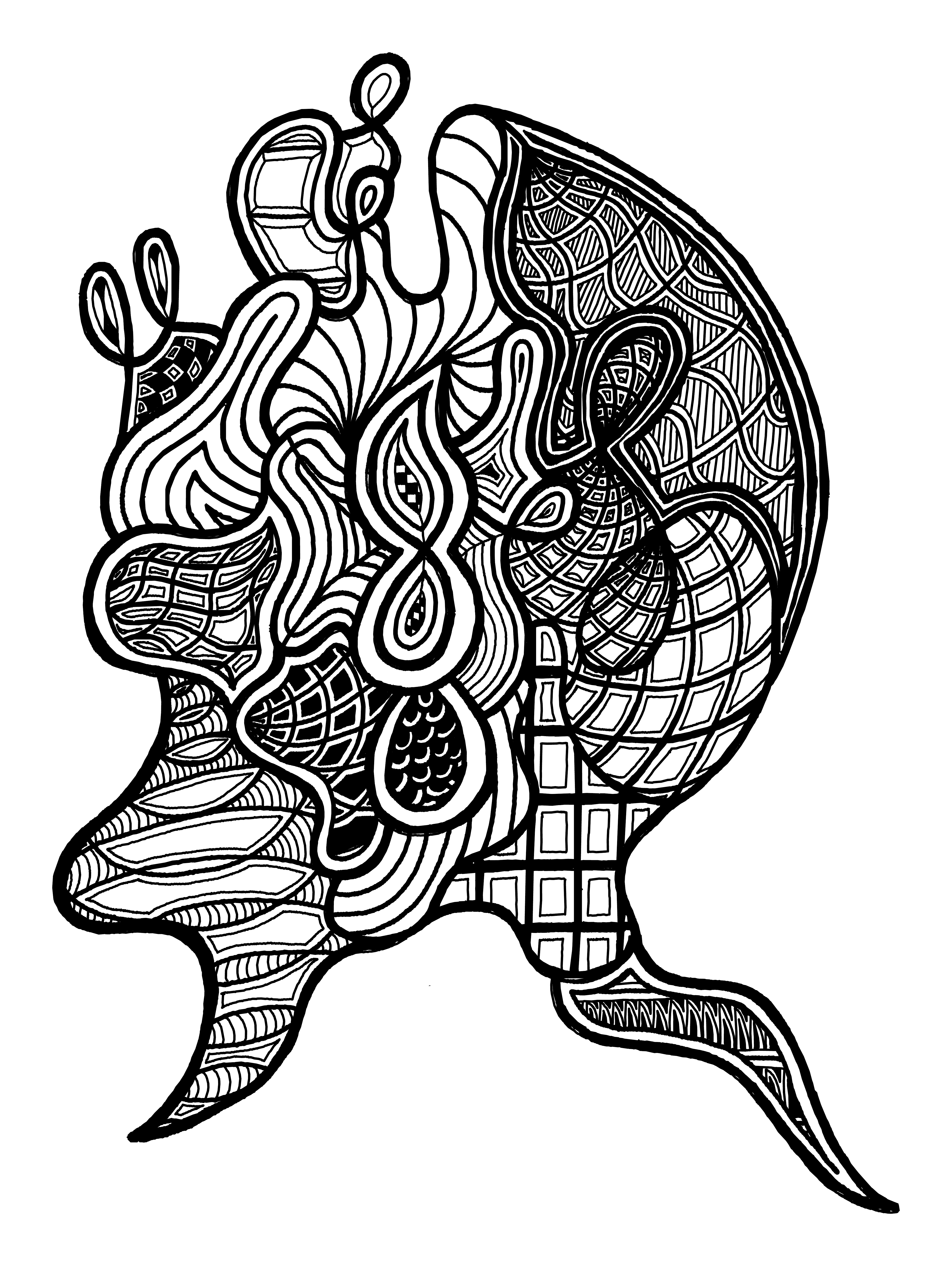 Ink drawing: Vertical structured pen-and-ink shading